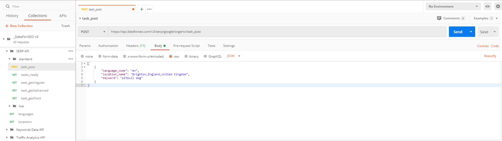 SERP API v3 Postman POST