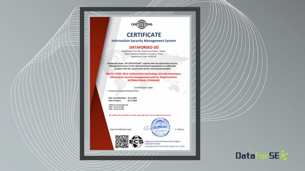 DataForSEO Receives ISO 27001 Certification