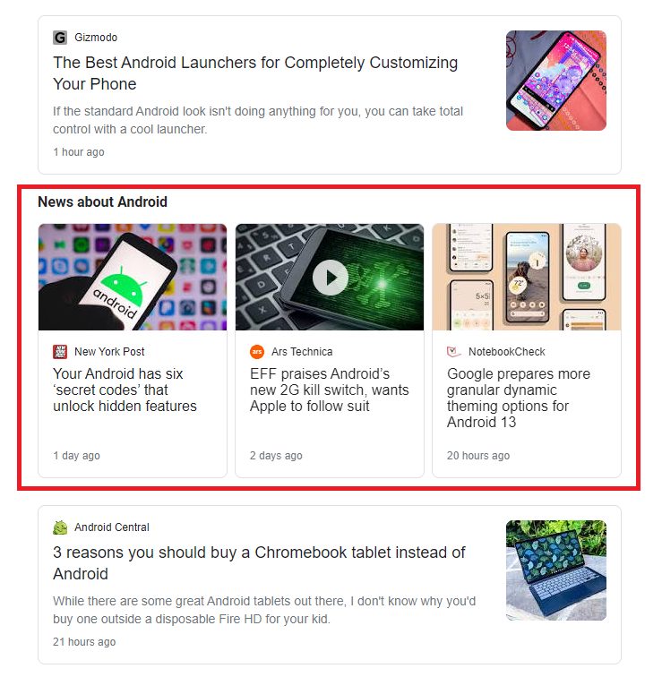 Top stories element in Google News API 1 topstories