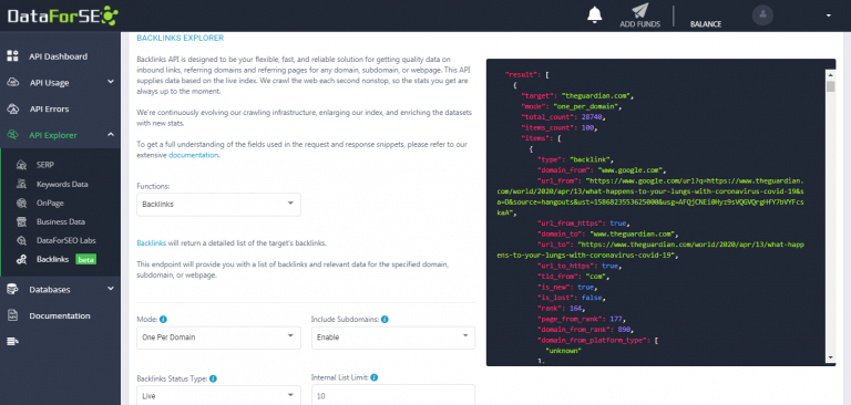 DataForSEO API Playground: a handy way to test APIs 1 dataforseo api explorer 768x366 1