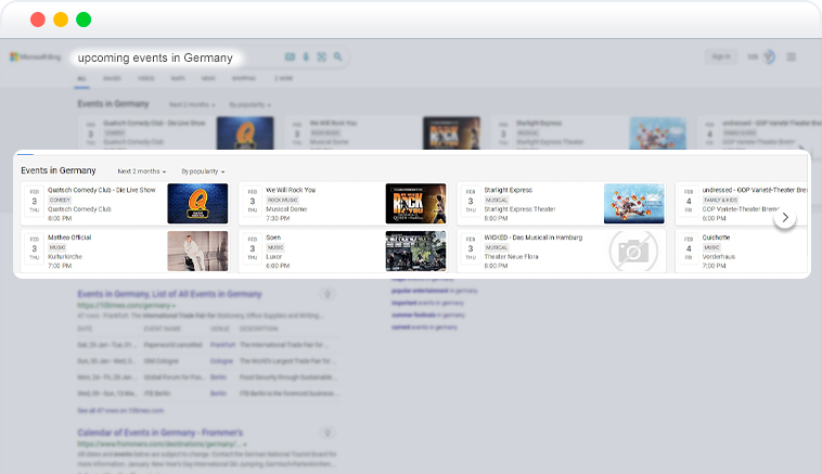 Events SERP feature on Bing Events SERP feature on Bing