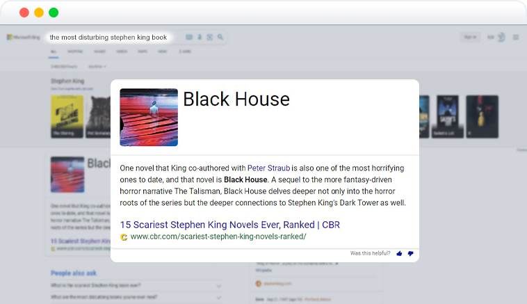 Featured snippet SERP feature on Bing Featured snippet SERP feature on Bing