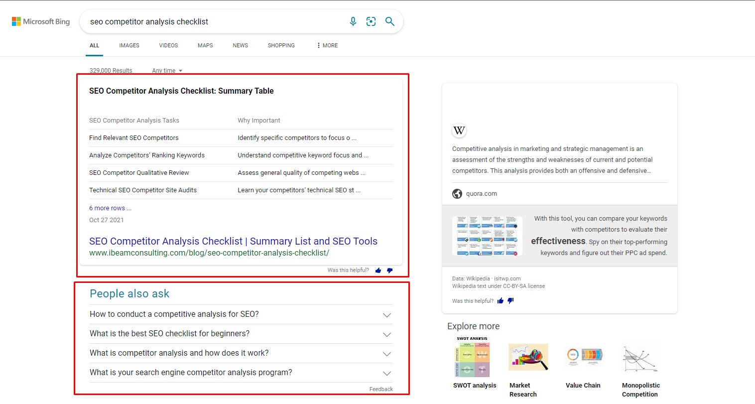 SERP features on Bing SERP features on Bing