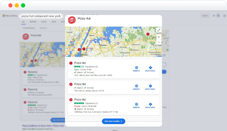 Local packs SERP feature on Bing Local packs SERP feature on Bing