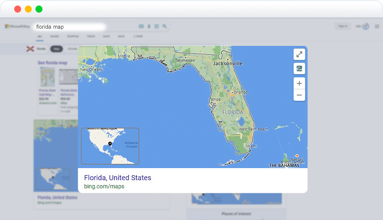 Maps SERP feature on Bing Maps SERP feature on Bing