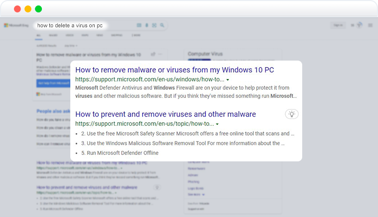 Organic Results on Bing Organic Results on Bing