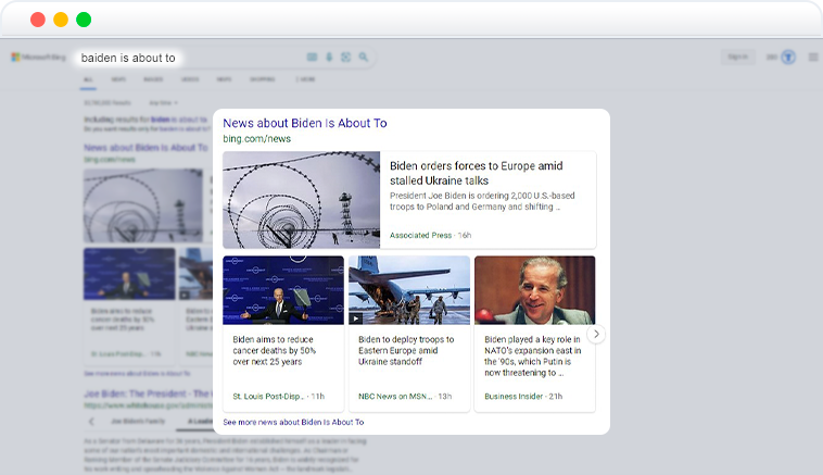 Top stories SERP feature on Bing Top stories SERP feature on Bing