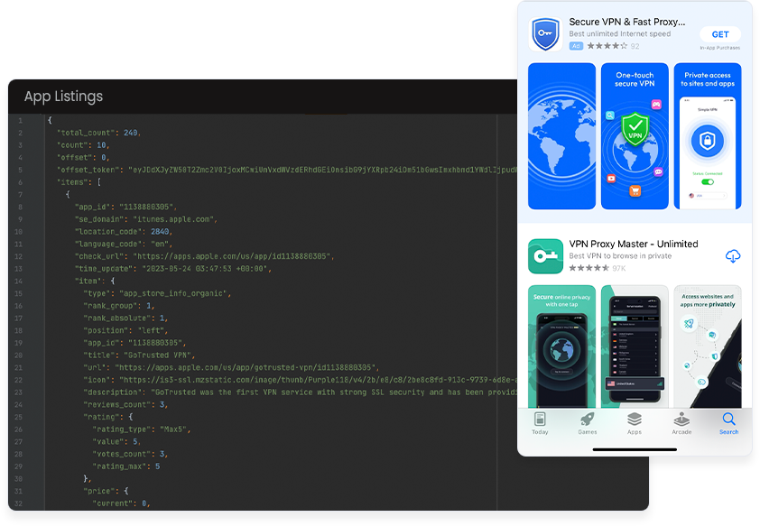 app listings data api page