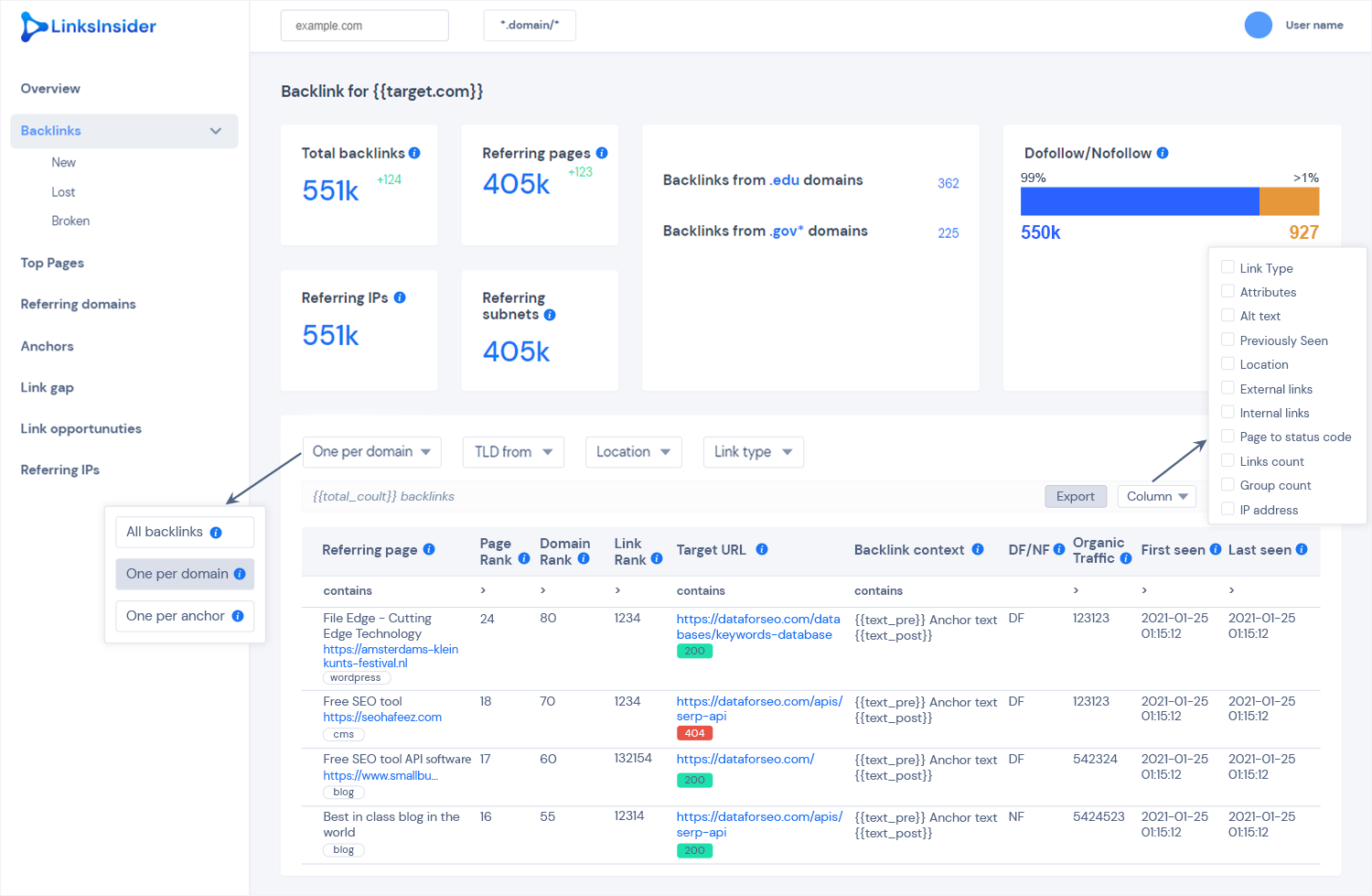 backlinks report screen 1