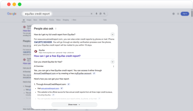 equifax-credit-report People Also Ask in SERP API Now Include AI Overviews