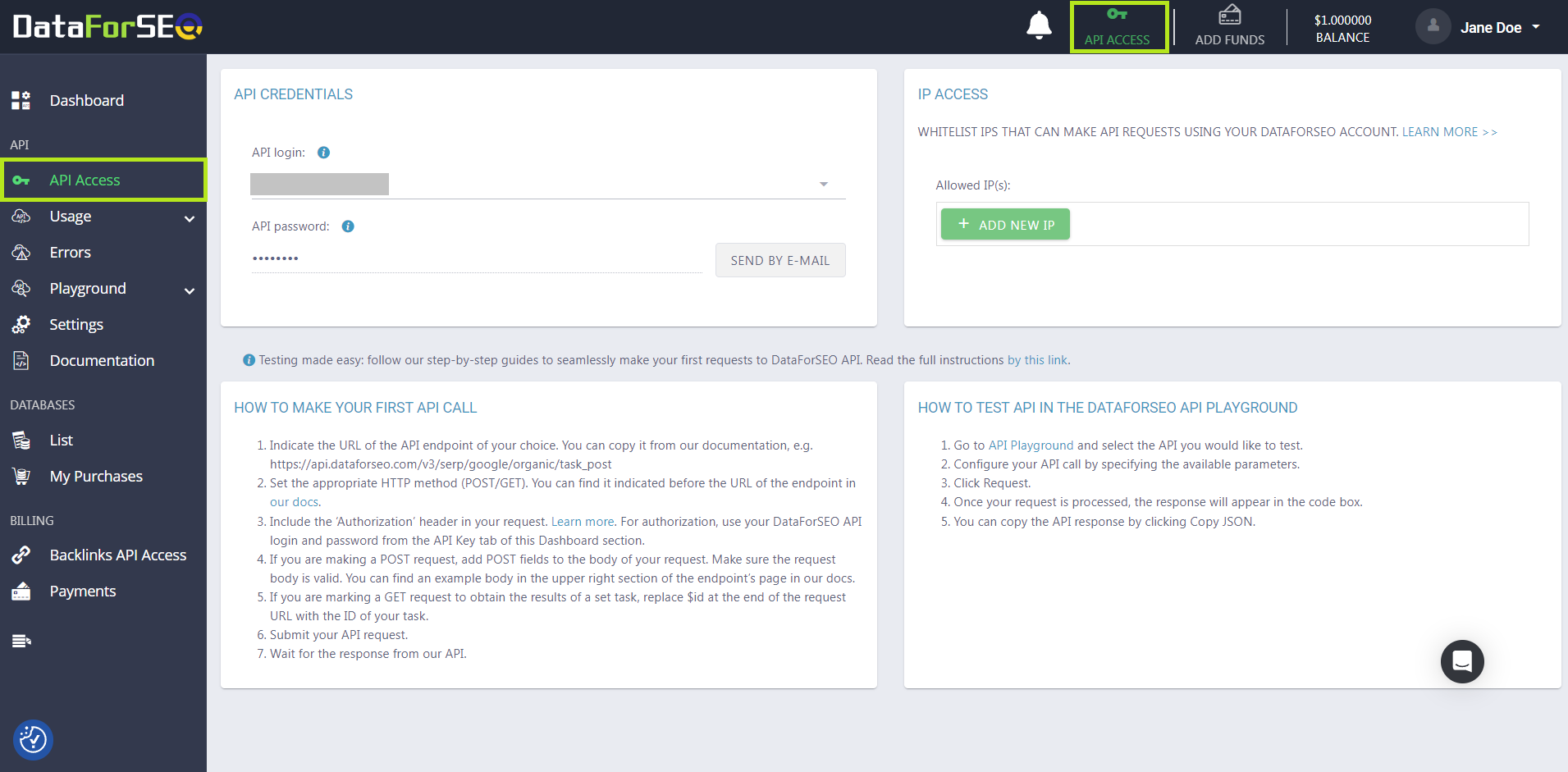 A Kickstart Guide to Using DataForSEO APIs 4 new dashboard - api access