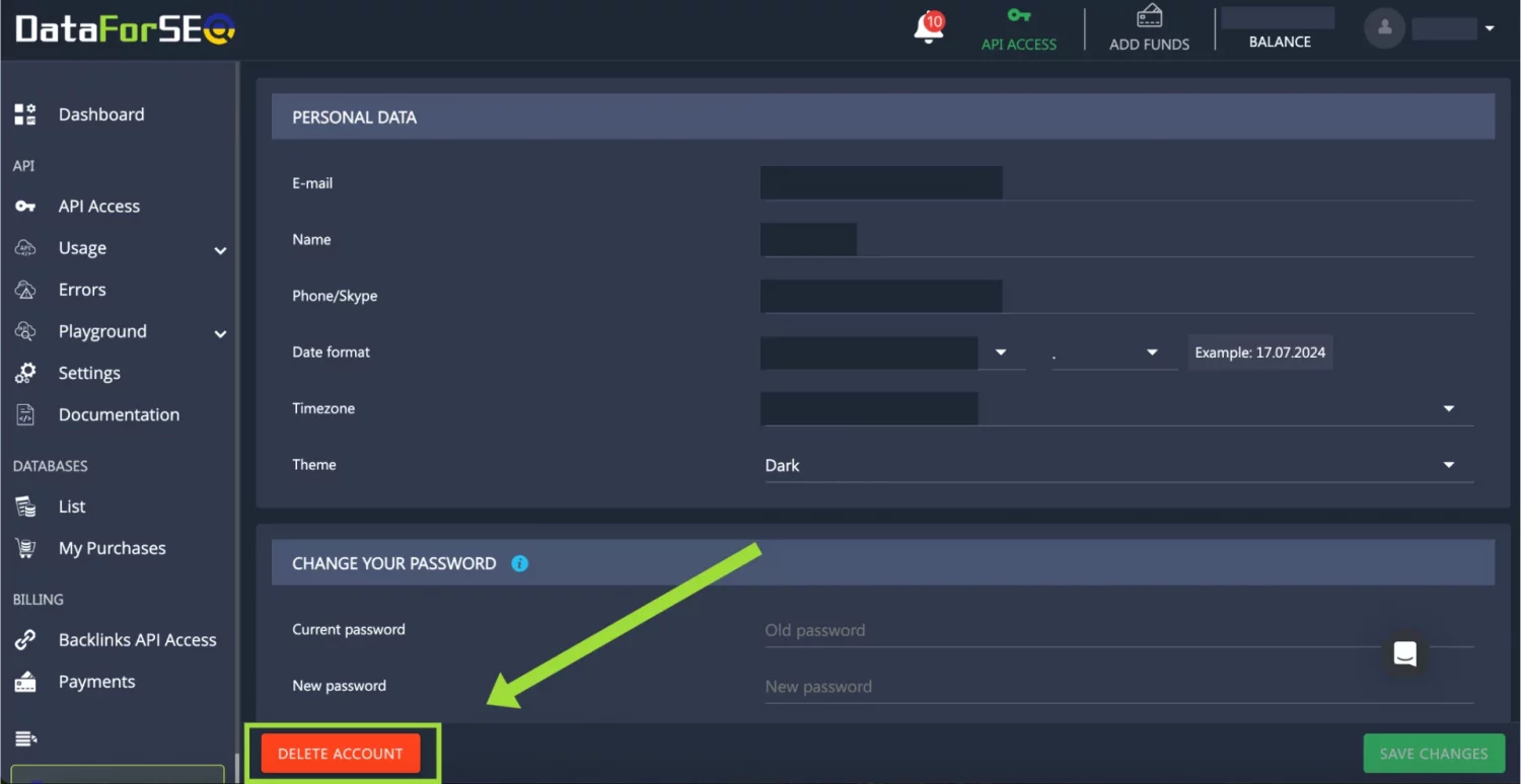How do I delete my DataForSEO account? 3 Delete-3