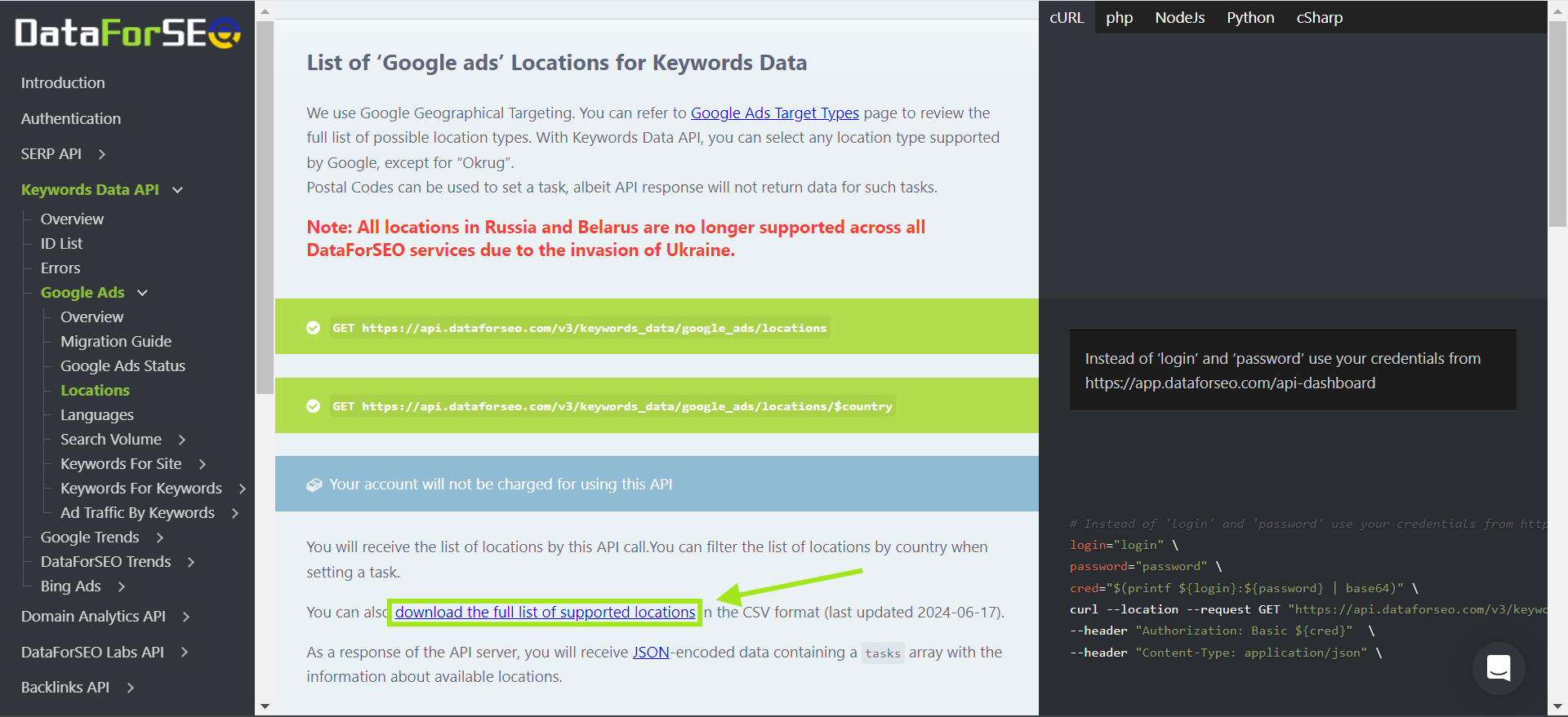 Using Location and Language in DataForSEO API Connector for Google Sheets 2 api connector location and language 2