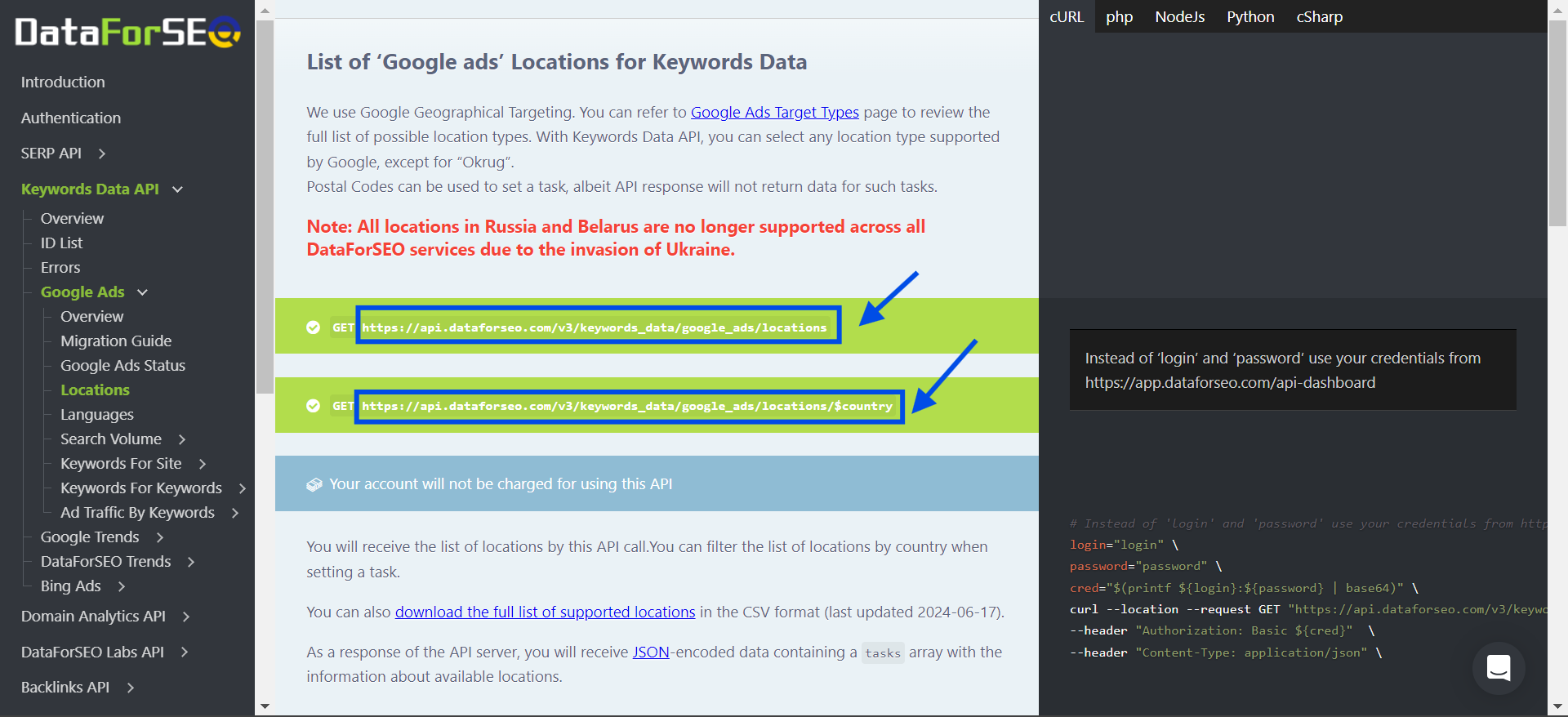 Using Location and Language in DataForSEO API Connector for Google Sheets 3 api connector location and language 3