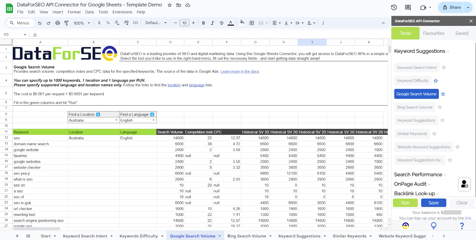 New Google Sheets Connector for DataForSEO API 3 dfs api connector 1