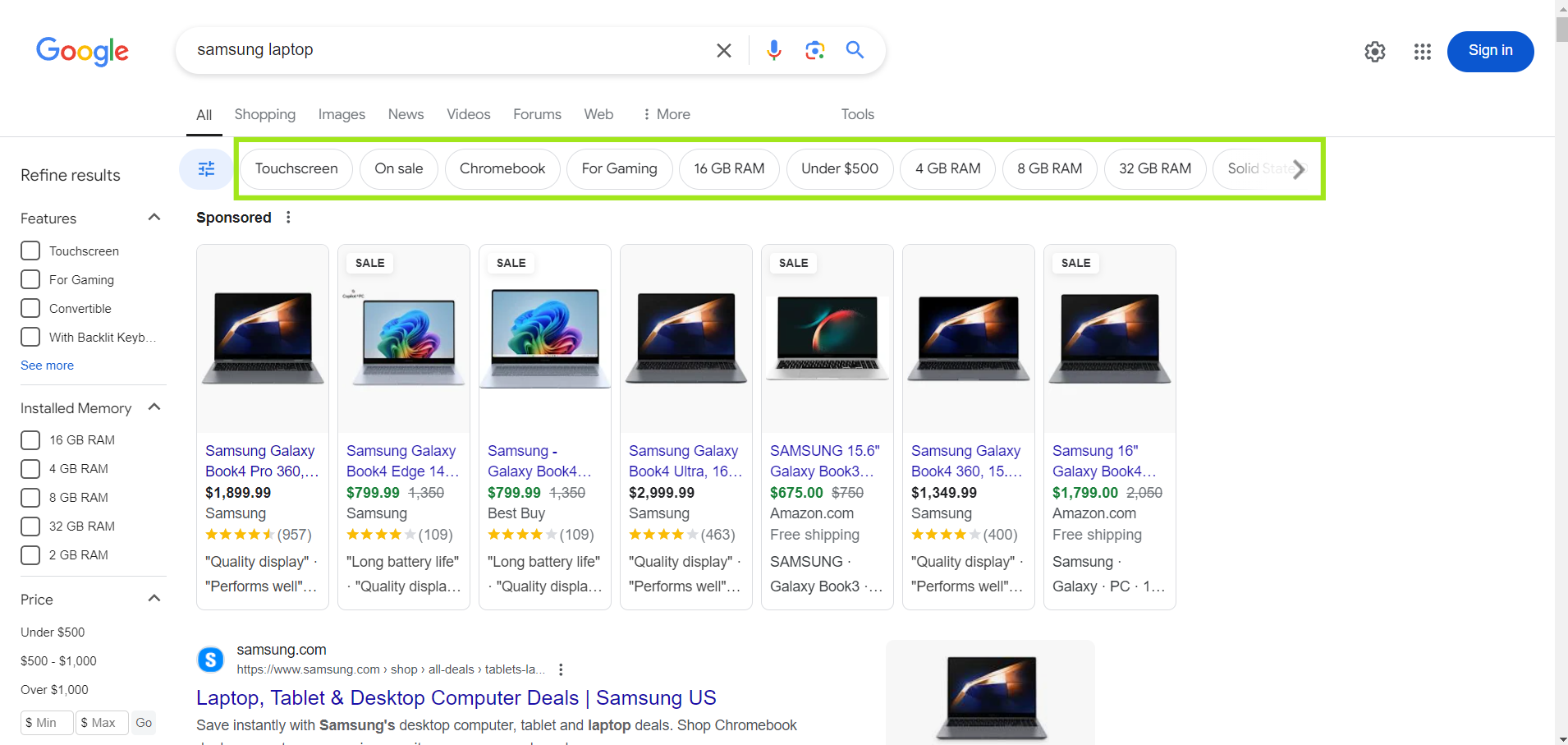 Google Search Refinement Chips in SERP API 1 Google Search Refinement Chips