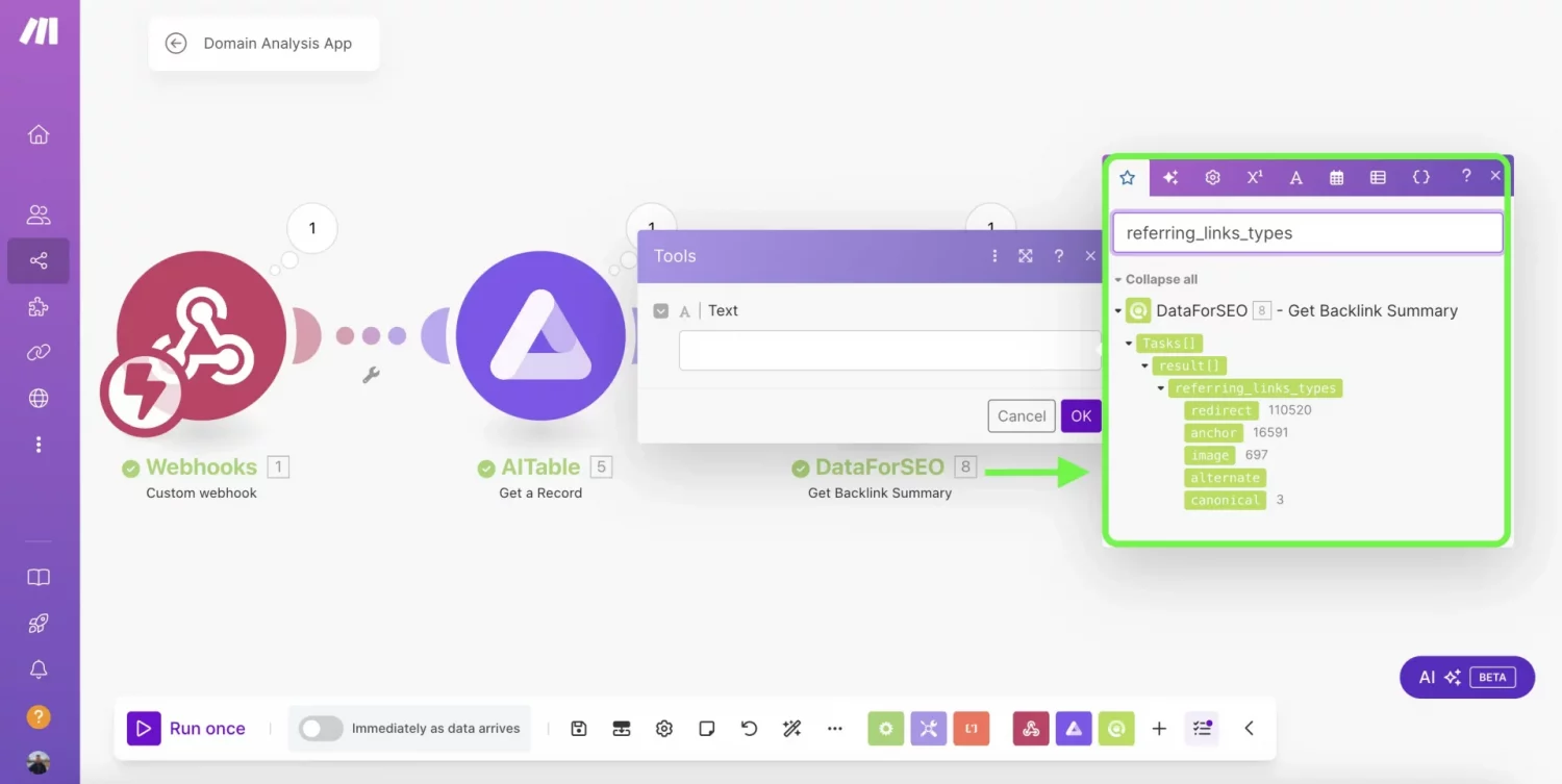 Simple Domain Analysis App with DataForSEO API & Make 13 10
