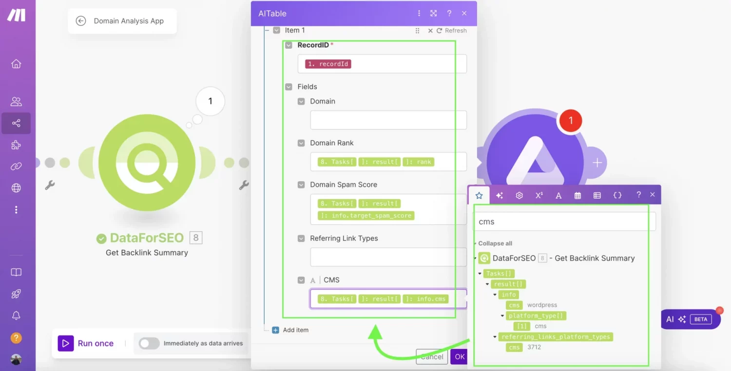 Simple Domain Analysis App with DataForSEO API & Make 17 14