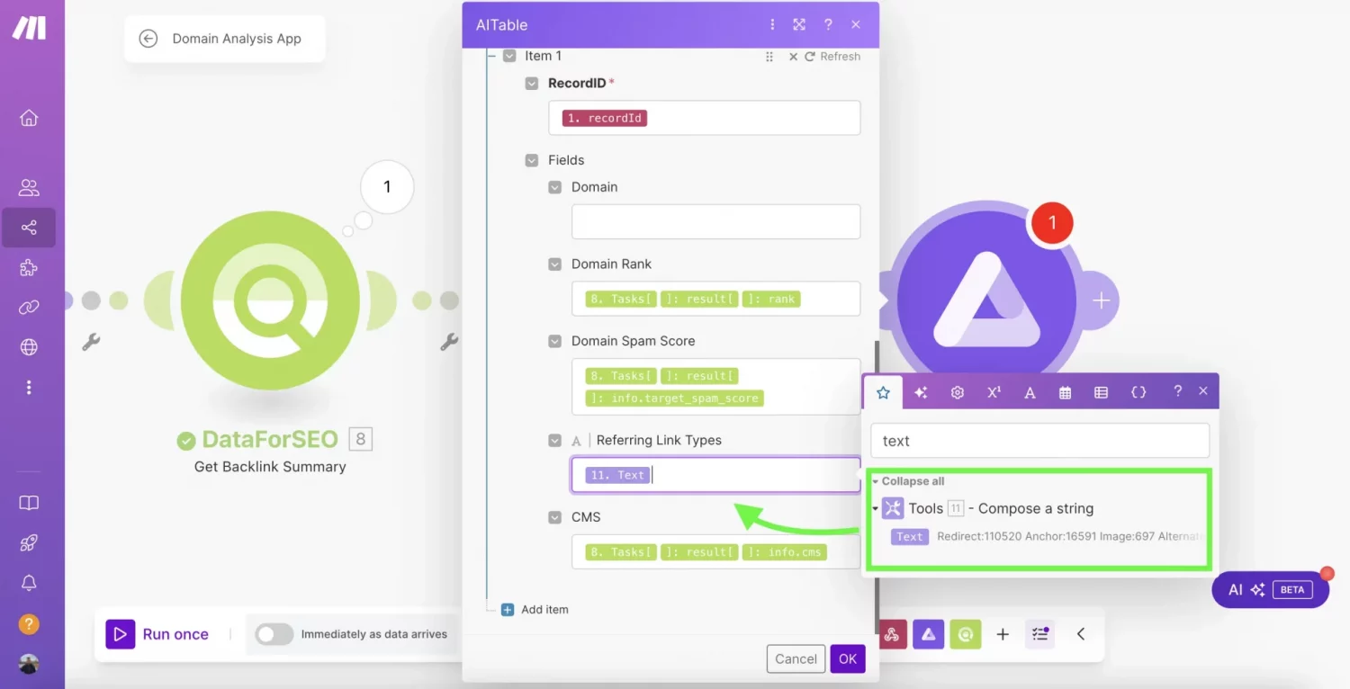 Simple Domain Analysis App with DataForSEO API & Make 18 15