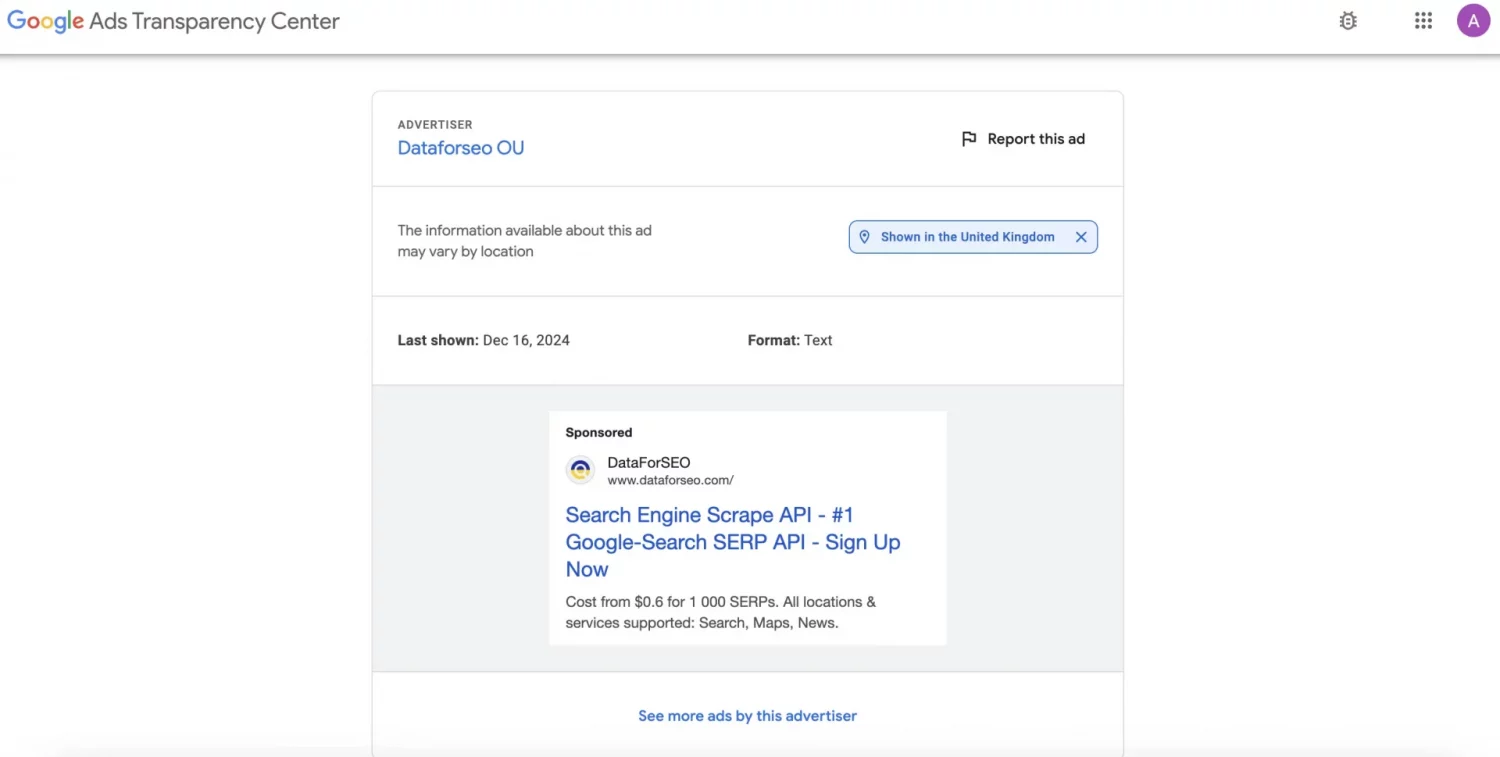 Uncover Competitor Advertising Strategies with Google Ads Transparency and APIs 4 Ads Transparency 3