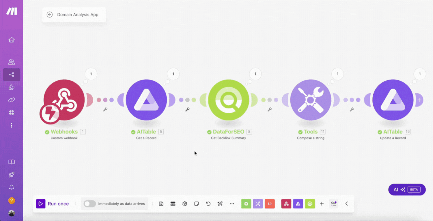Simple Domain Analysis App with DataForSEO API & Make 19 Automation Final Test