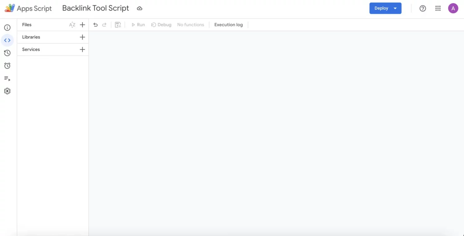 Analyze Backlinks in One Click with DataForSEO and Google Sheets Apps Script 4 Empty-Script