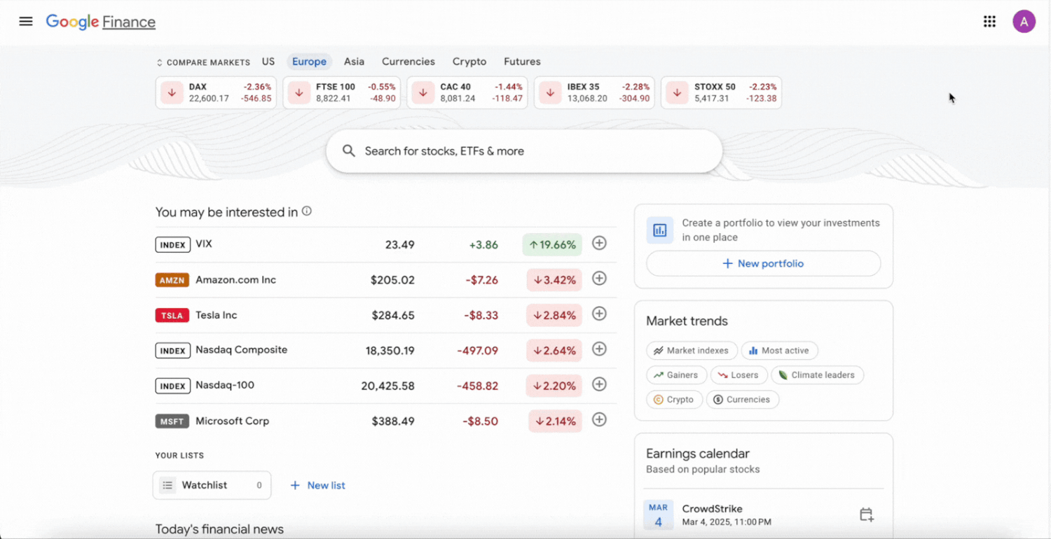 What data can you get from Google Finance with Google Finance API? 1 Explore-Tab