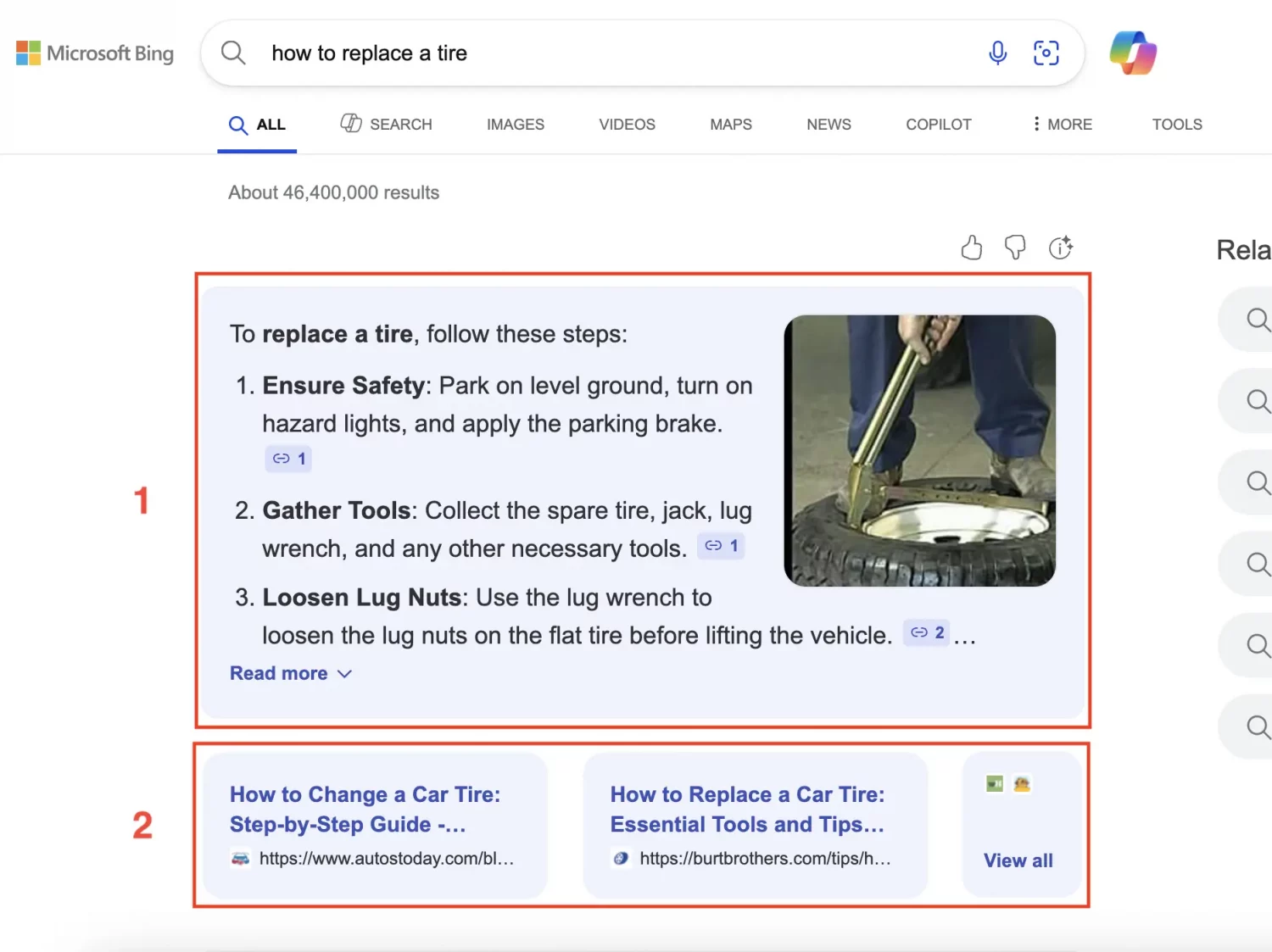 Explaining the Copilot Search SERP feature in Bing SERP API 4 AI Summary 2