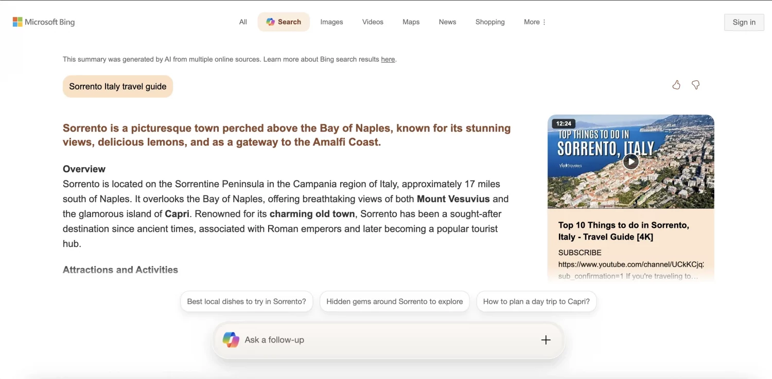 Explaining the Copilot Search SERP feature in Bing SERP API 2 Copilot Search Example