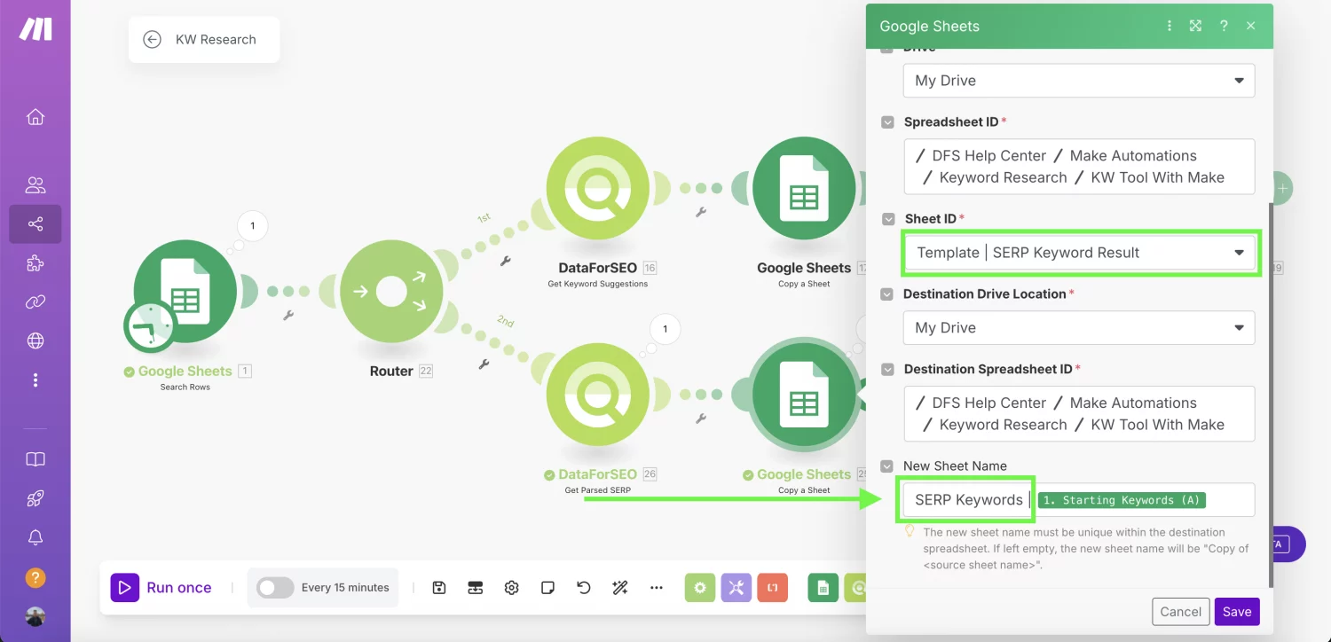 Data-driven Keyword Research Automation With DataForSEO and Make (By Nico AI Ranking) 11 Copy-a-Sheet-2-_SERP