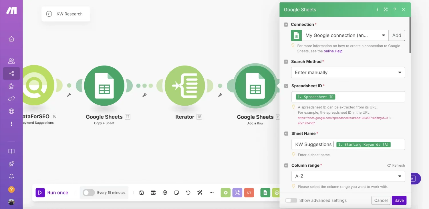 Data-driven Keyword Research Automation With DataForSEO and Make (By Nico AI Ranking) 6 Update-Row-Suggestions-1