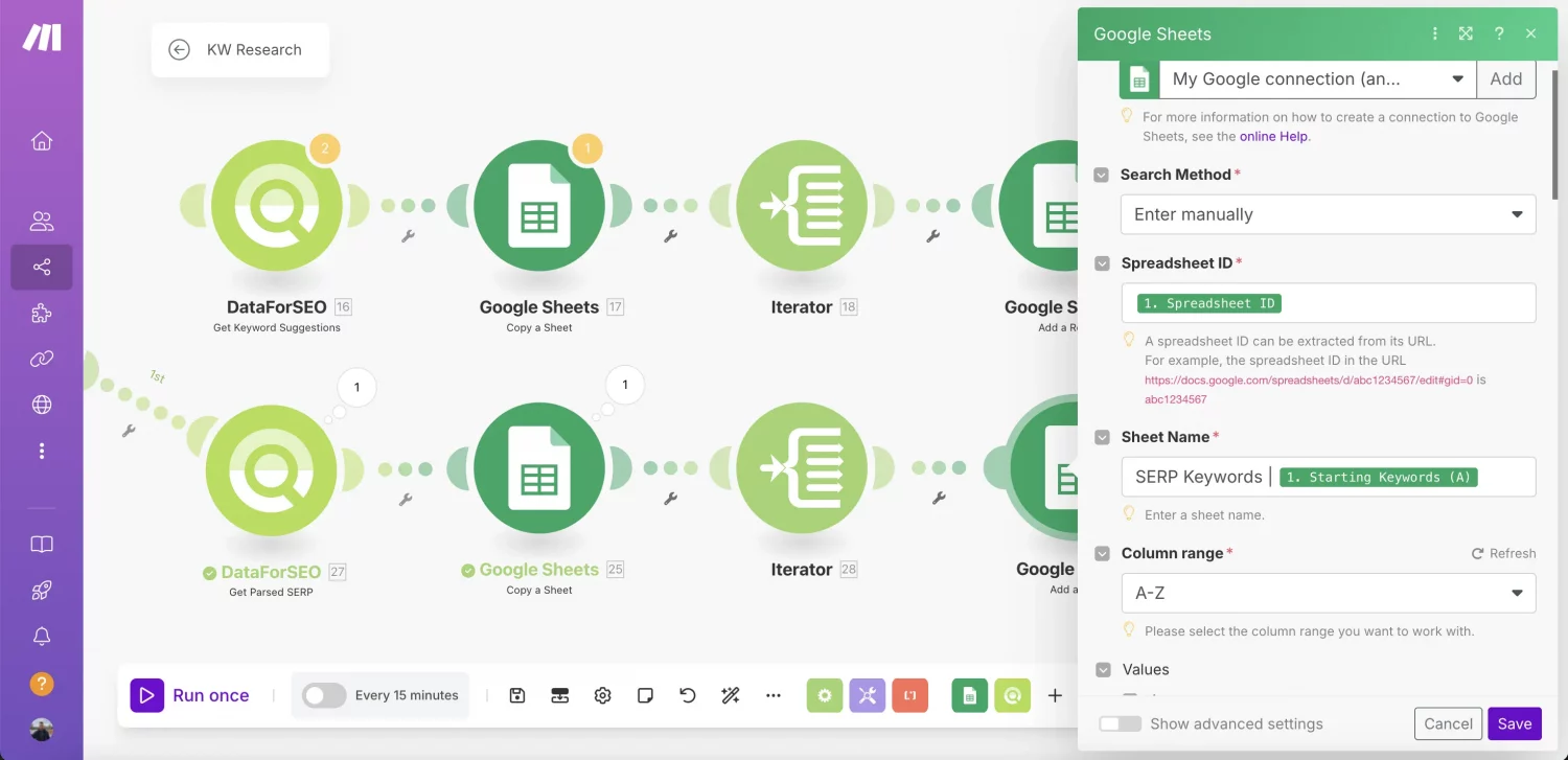 Data-driven Keyword Research Automation With DataForSEO and Make (By Nico AI Ranking) 14 Update-a-Row-SERP-1