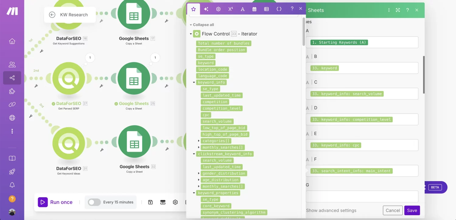 Data-driven Keyword Research Automation With DataForSEO and Make (By Nico AI Ranking) 21 Update-a-row-Ideas-2