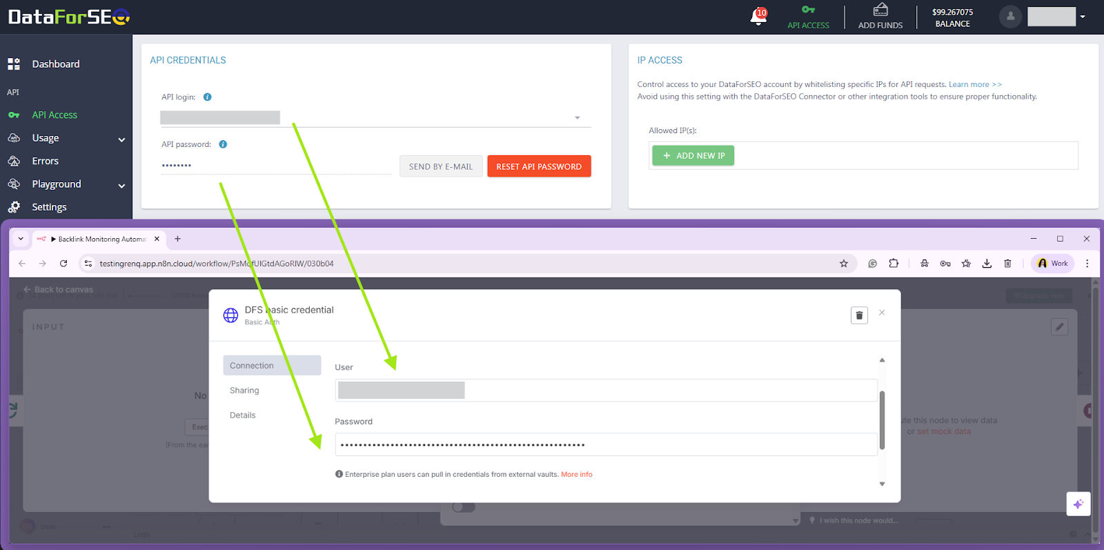 Lost Backlink Monitoring Automation by Mykolas Bartkus (DataForSEO API + n8n) 4 dfs api credentials to n8n