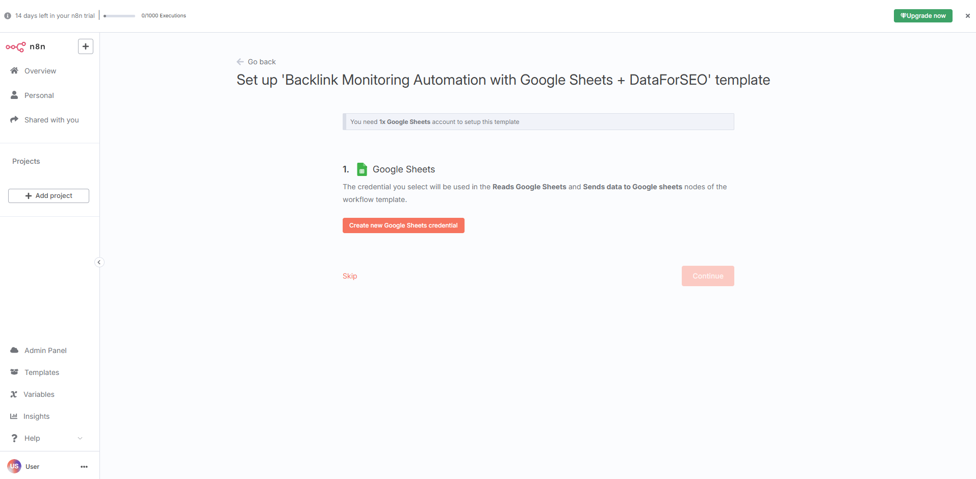 Lost Backlink Monitoring Automation by Mykolas Bartkus (DataForSEO API + n8n) 2 google auth cloud