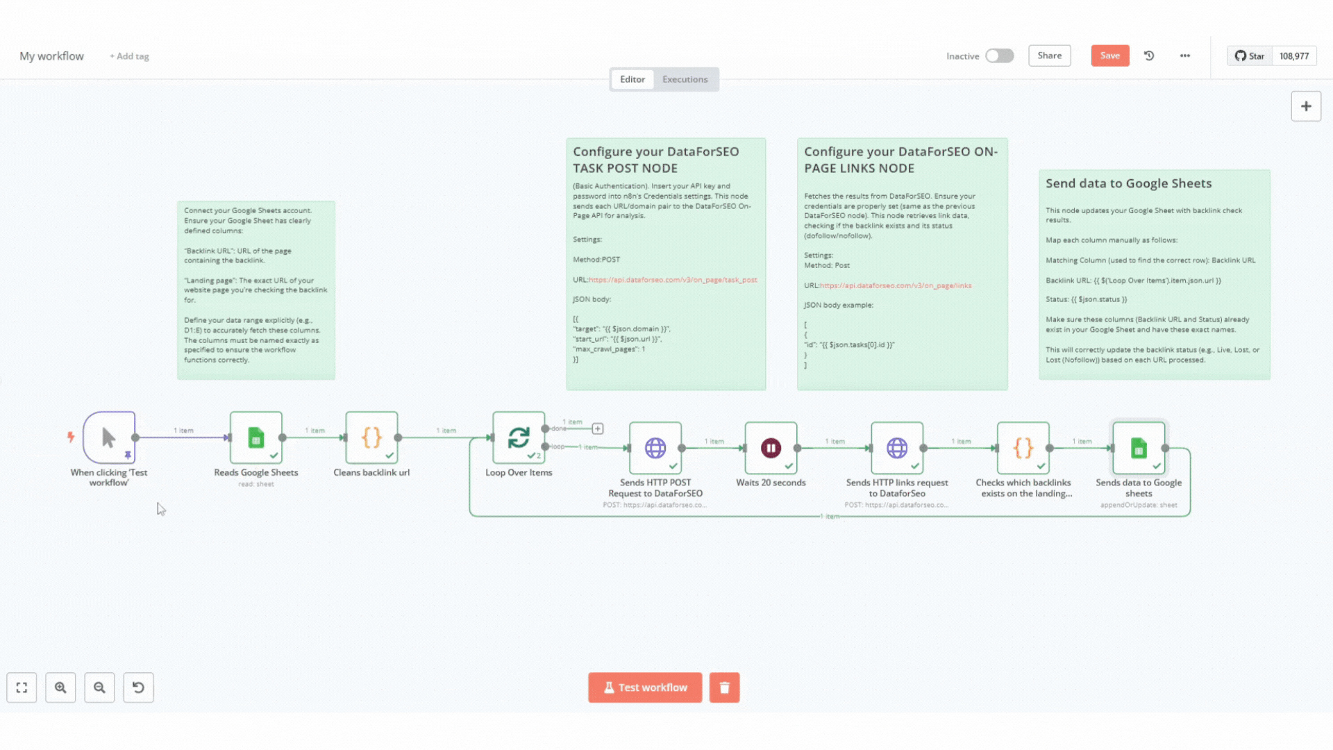 Lost Backlink Monitoring Automation by Mykolas Bartkus (DataForSEO API + n8n) 6 mykolas bartkus workflow run dataforseo n8n