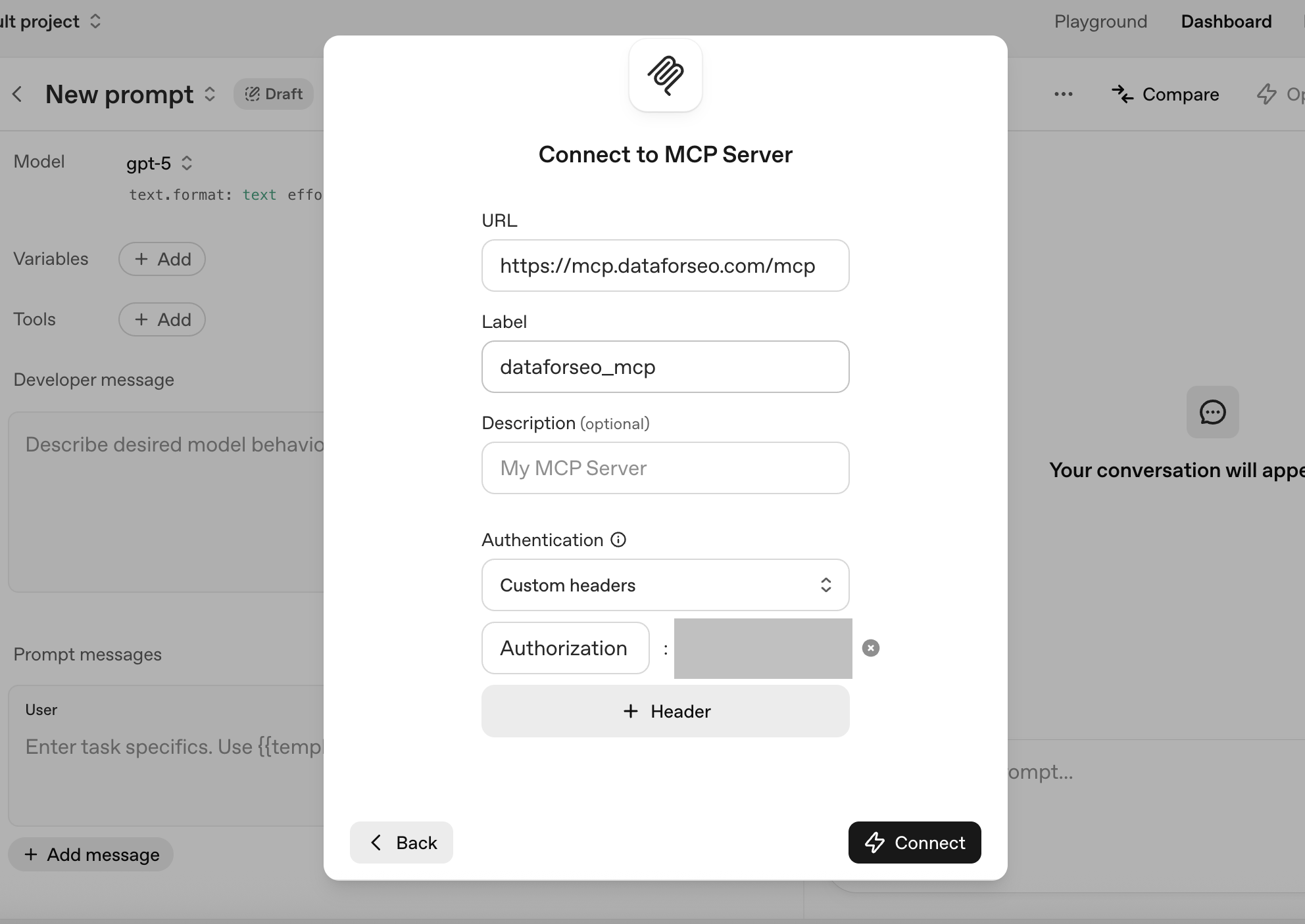How to Connect the Official DataForSEO MCP Server to ChatGPT: Simple Guide 2 Connect MCP ChatGPT