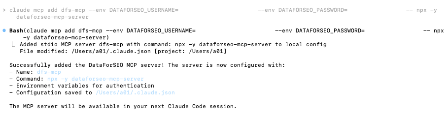 3 Ways to Install DataForSEO MCP With Claude Code 2 Screenshot 2025 09 05 at 18.08.08