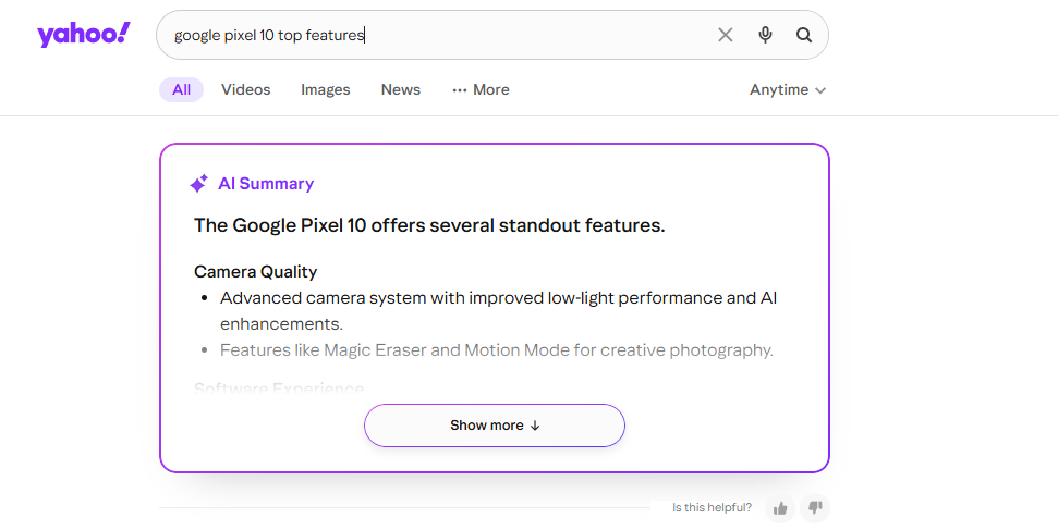 Yahoo AI Summary Now in DataForSEO SERP API 1 ai_overview yahoo example