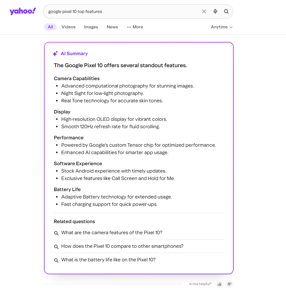 Yahoo AI Summary Now in DataForSEO SERP API 2 ai_overview yahoo full